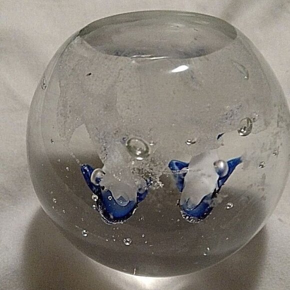 Gentile Art Glass Paperweight w/Internal Decorations Two Dolphins 1960's - Picture 5 of 6